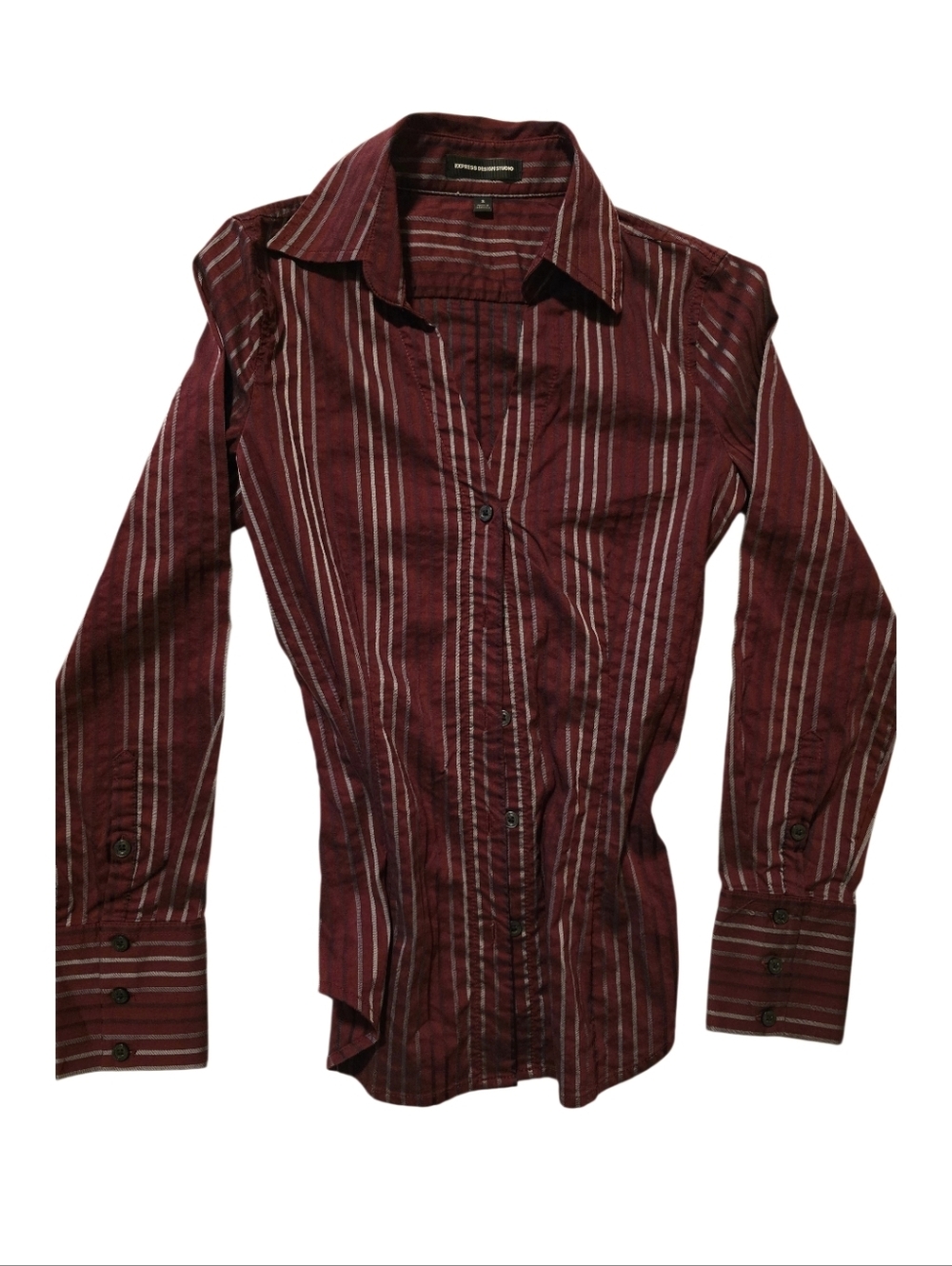 Express Solid Green, Burgundy and White Stripeswith Size:M - Picture 3 of 6